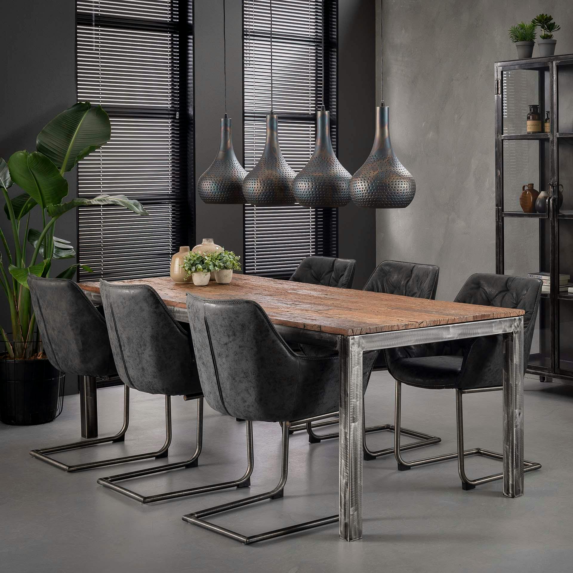 Table de repas en bois recycle pieds metal style industriel