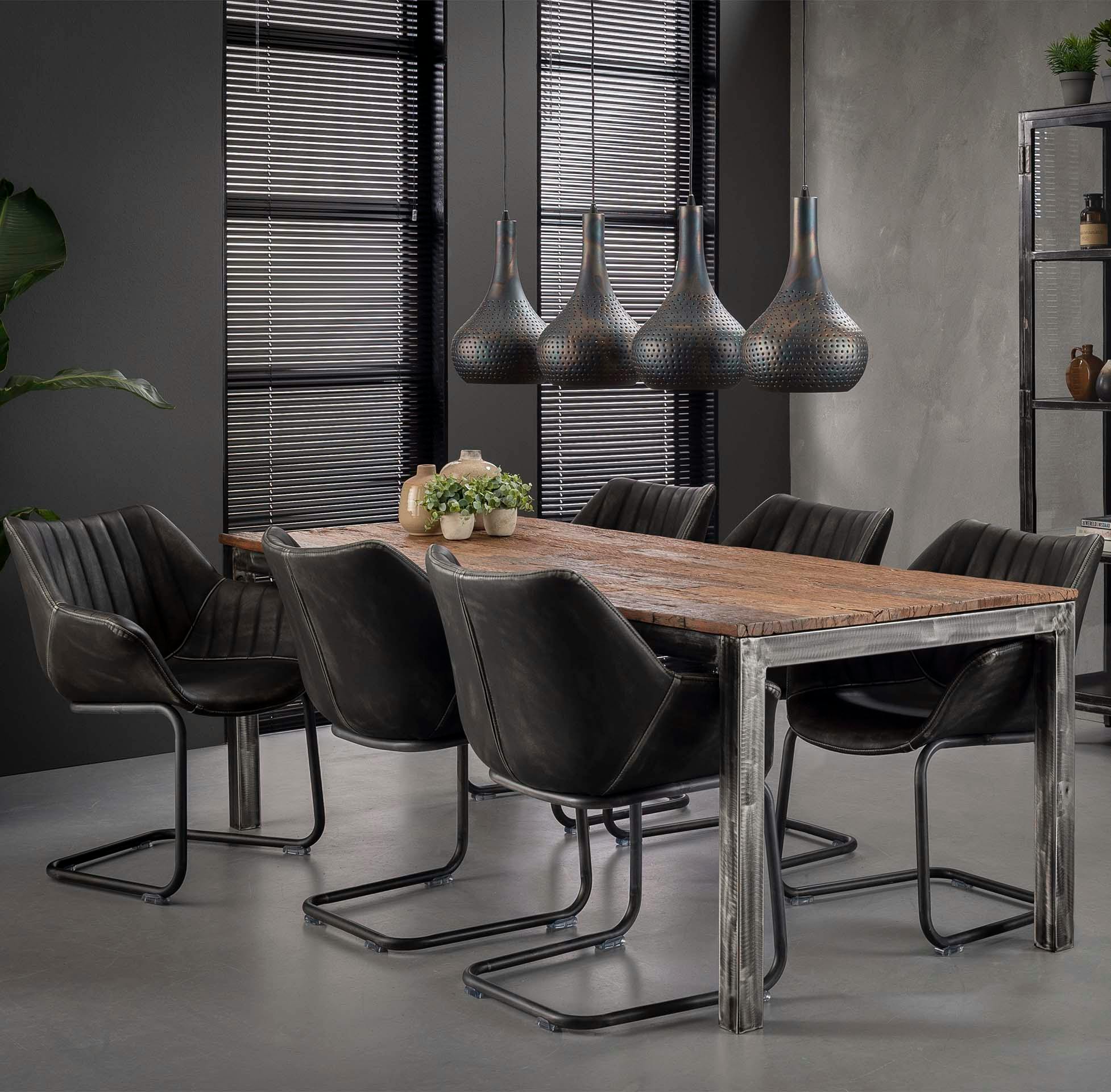 Table de repas en bois recycle pieds metal style industriel