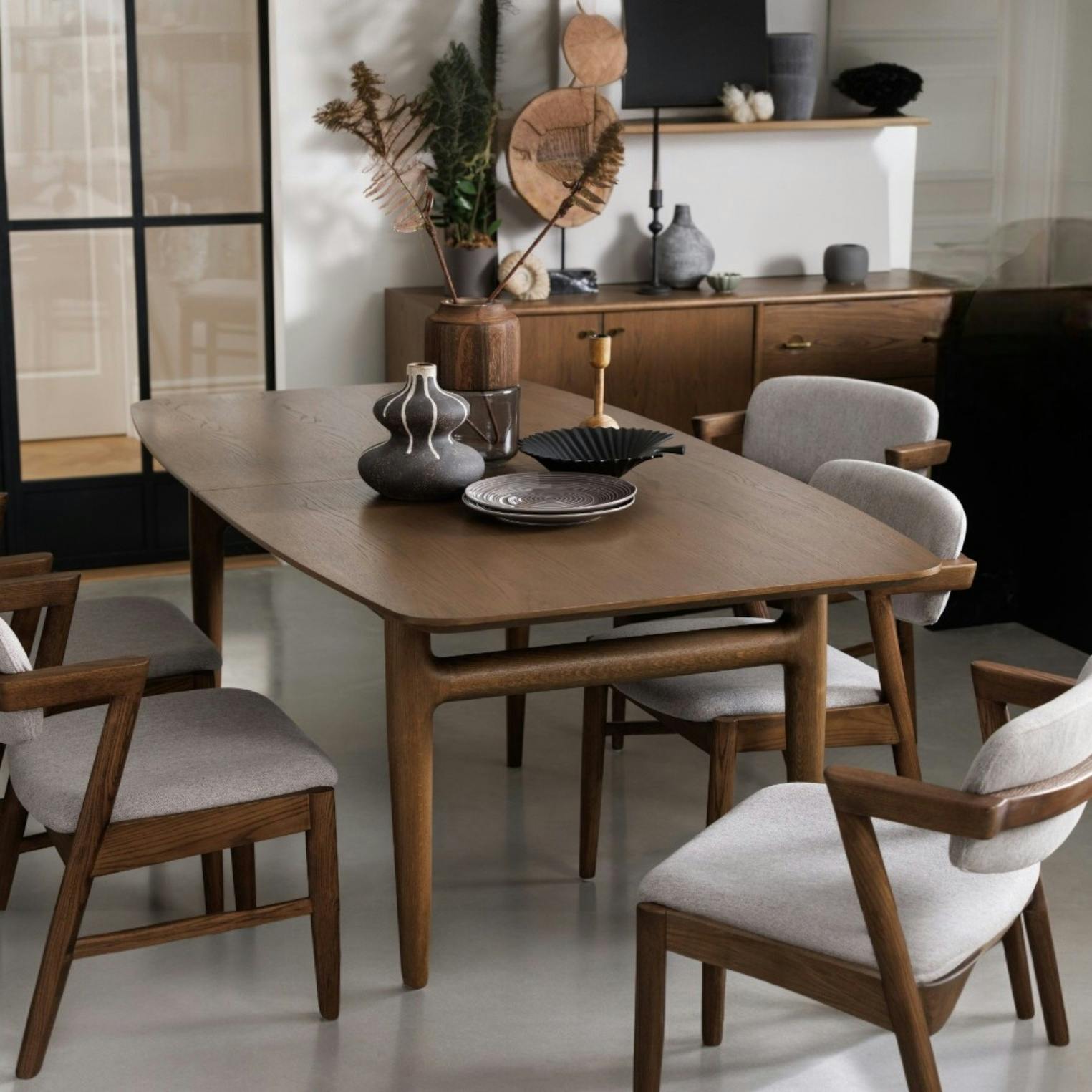 Table à manger vintage en chêne avec rallonge intégrée 160-215 cm BRADFORD