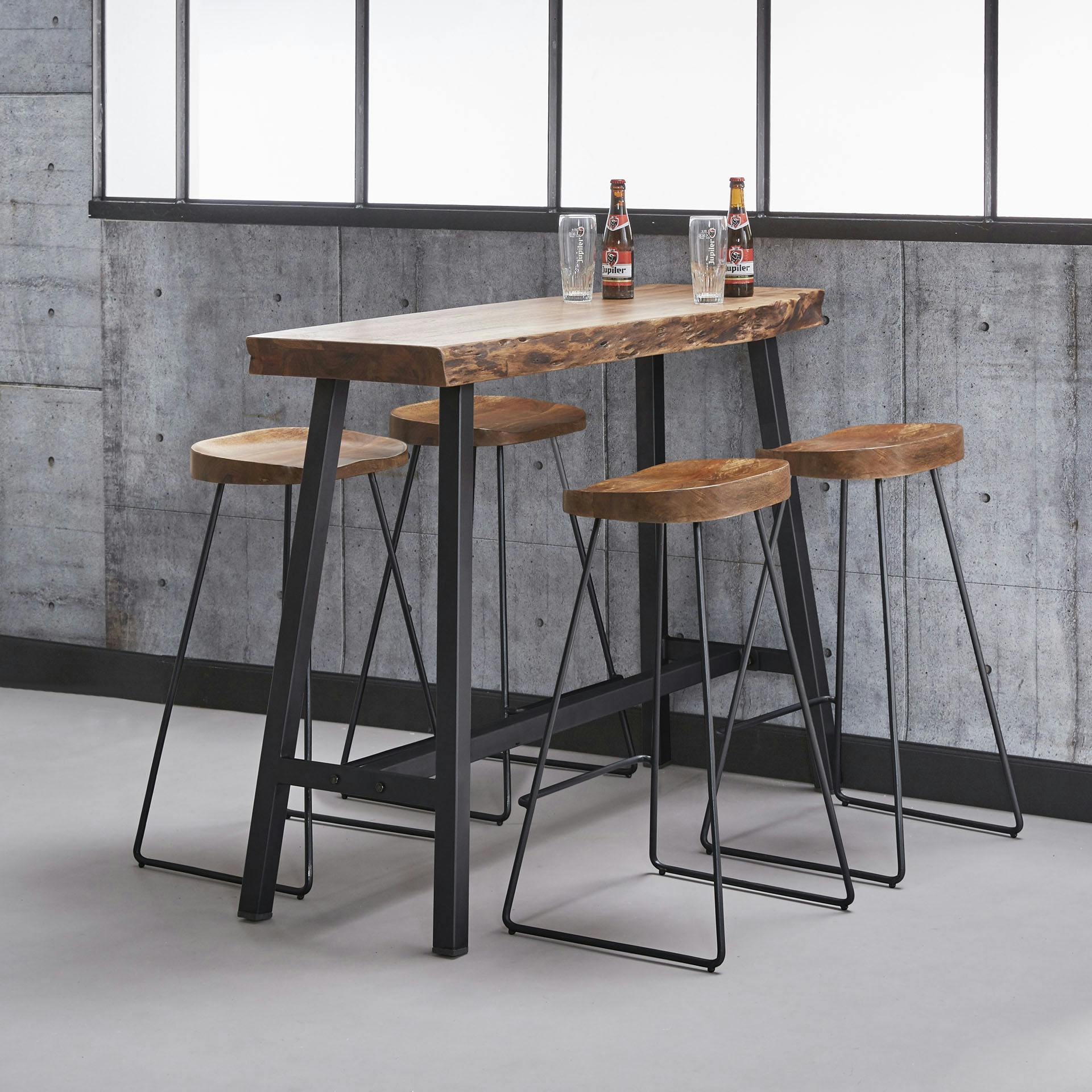 Table bar bois d'acacia massif métal 125 cm MELBOURNE