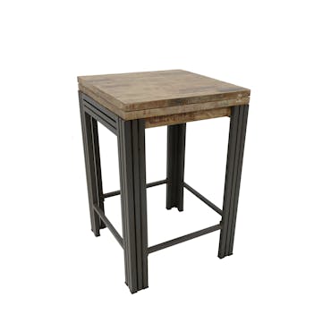  Table bar / Mange debout carrée extensible hévéa recyclé blanchi et métal noirci 70/140X70X105cm DOCKER