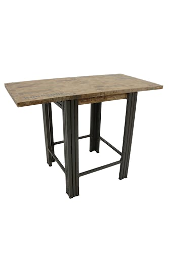Table bar / Mange debout carrée extensible hévéa recyclé blanchi et métal noirci 70/140X70X105cm DOCKER