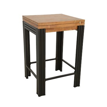  Table bar / Mange debout carrée extensible hévéa recyclé naturel et métal noirci 70/140X70X105cm DOCKER