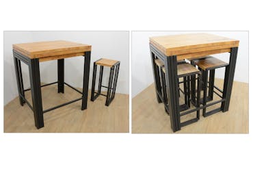  Table bar / Mange debout rectangle extensible hévéa recyclé blanchi et métal noirci 90/180X80X105cm DOCKER