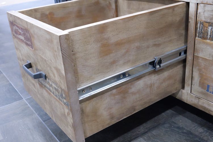 Table bar / Mange debout rectangle extensible hévéa recyclé blanchi et métal noirci 90/180X80X105cm DOCKER