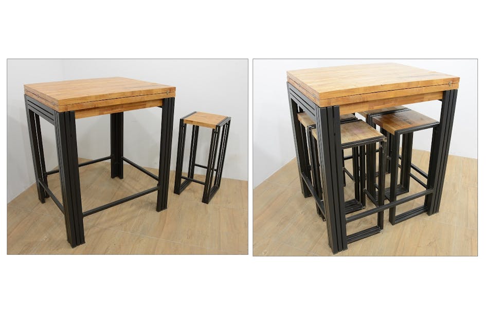 Table bar / Mange debout rectangle extensible hévéa recyclé naturel et  métal noirci 90/180X80X105cm DOCKER