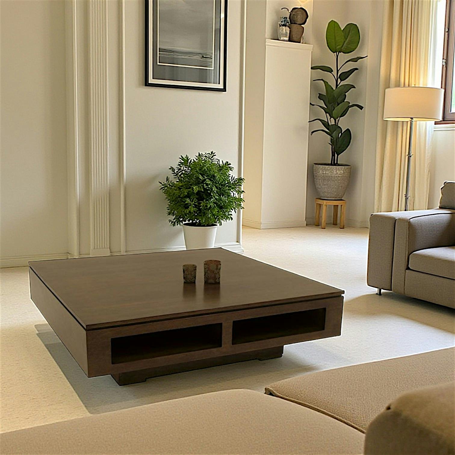 Table basse 1 niche hévéa 100X100cm HELENA