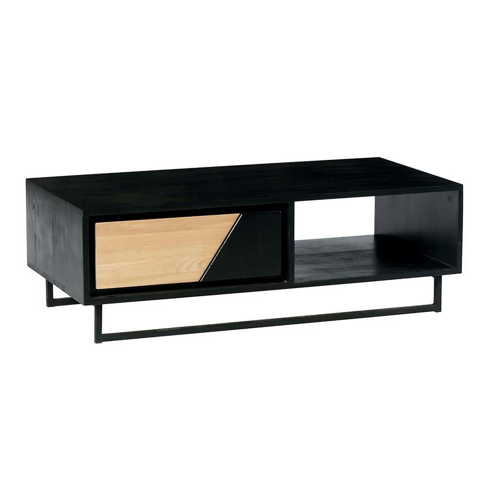 Table basse 1 tiroir 1 niche bois noir et blanc ANINA