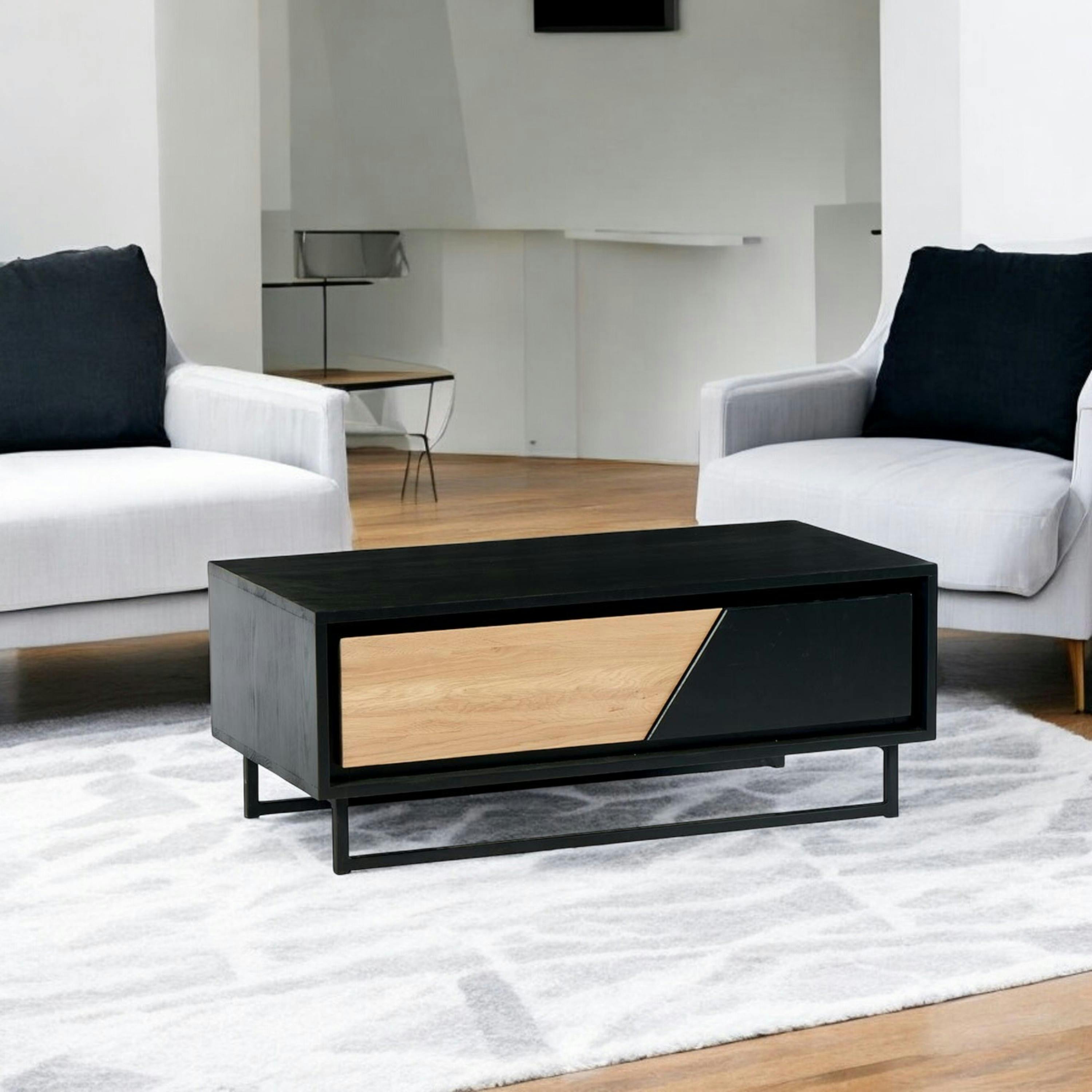 Table basse 1 tiroir bois noir et blanc ANINA