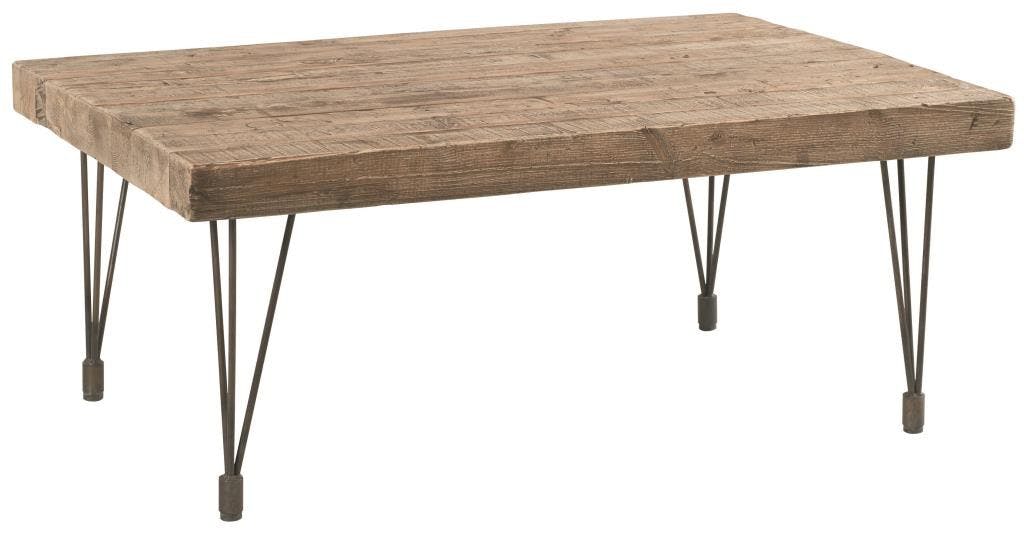 Table basse 110cm pin recyclé et fer vieilli LANDAISE