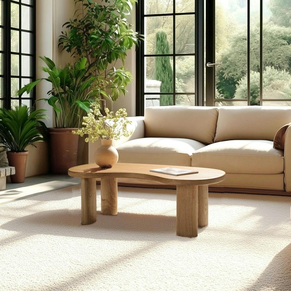 Table basse 120cm forme vague en bois de mindi TIVARO