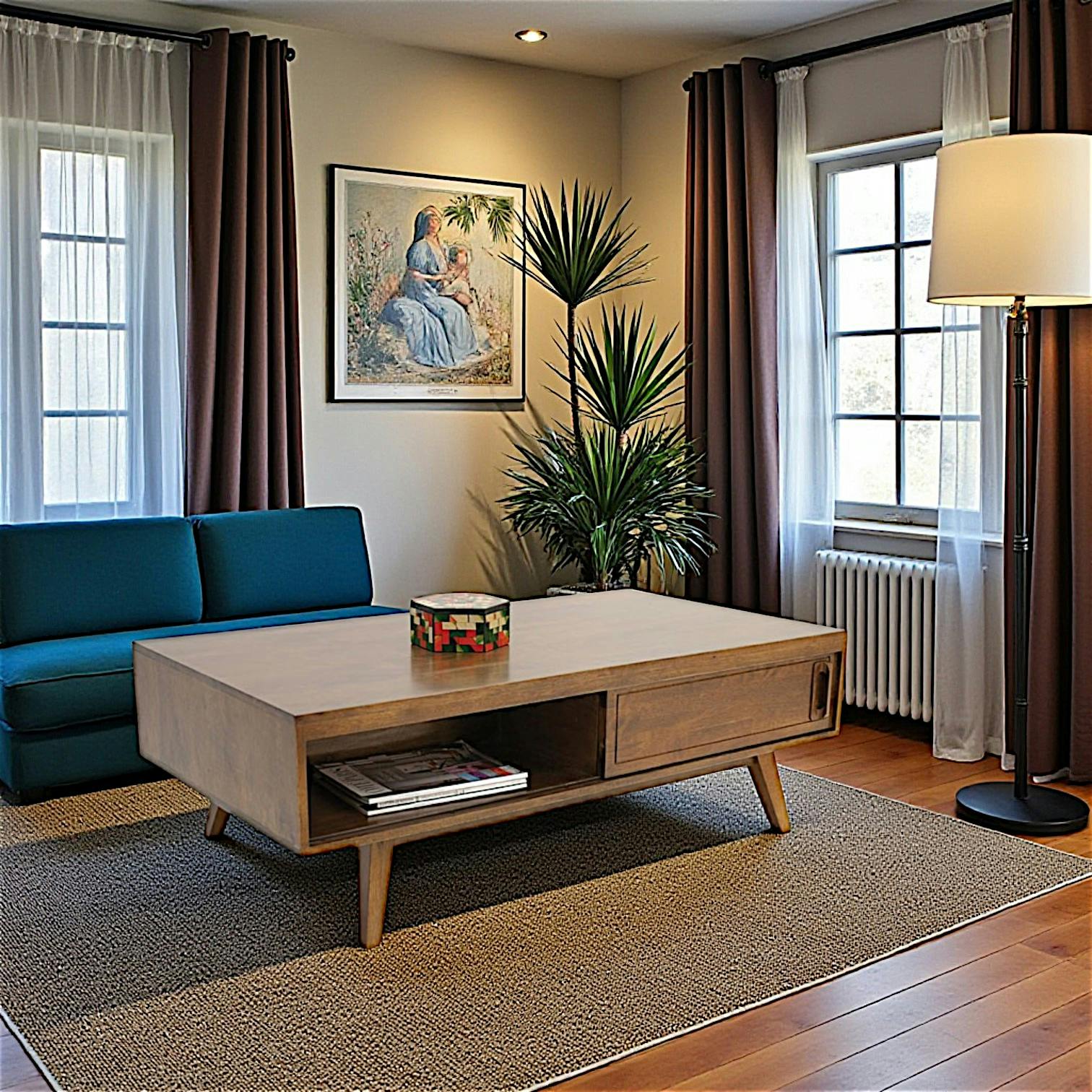 Table basse 2 portes coulissantes hévéa 120 cm SIXTIES