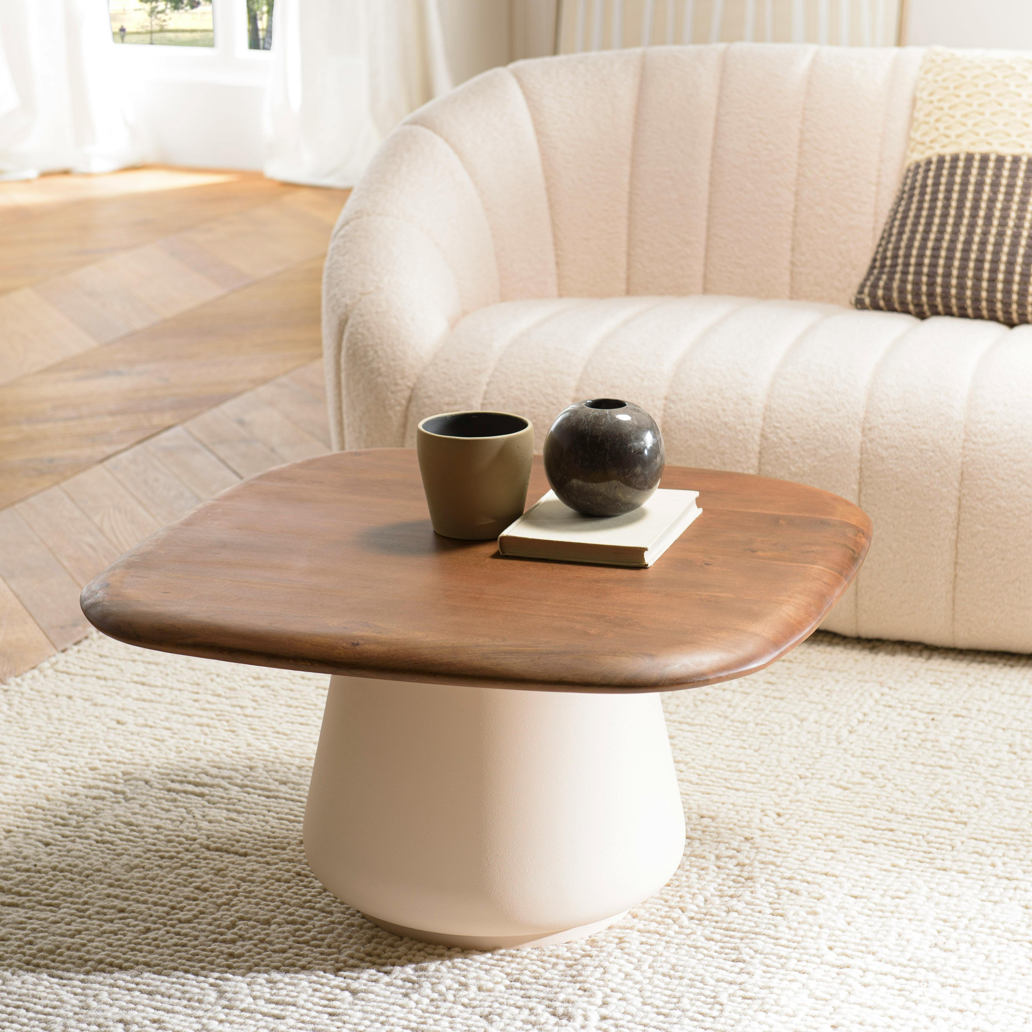 Table basse 70 cm en manguier pied ivoire TOSCA