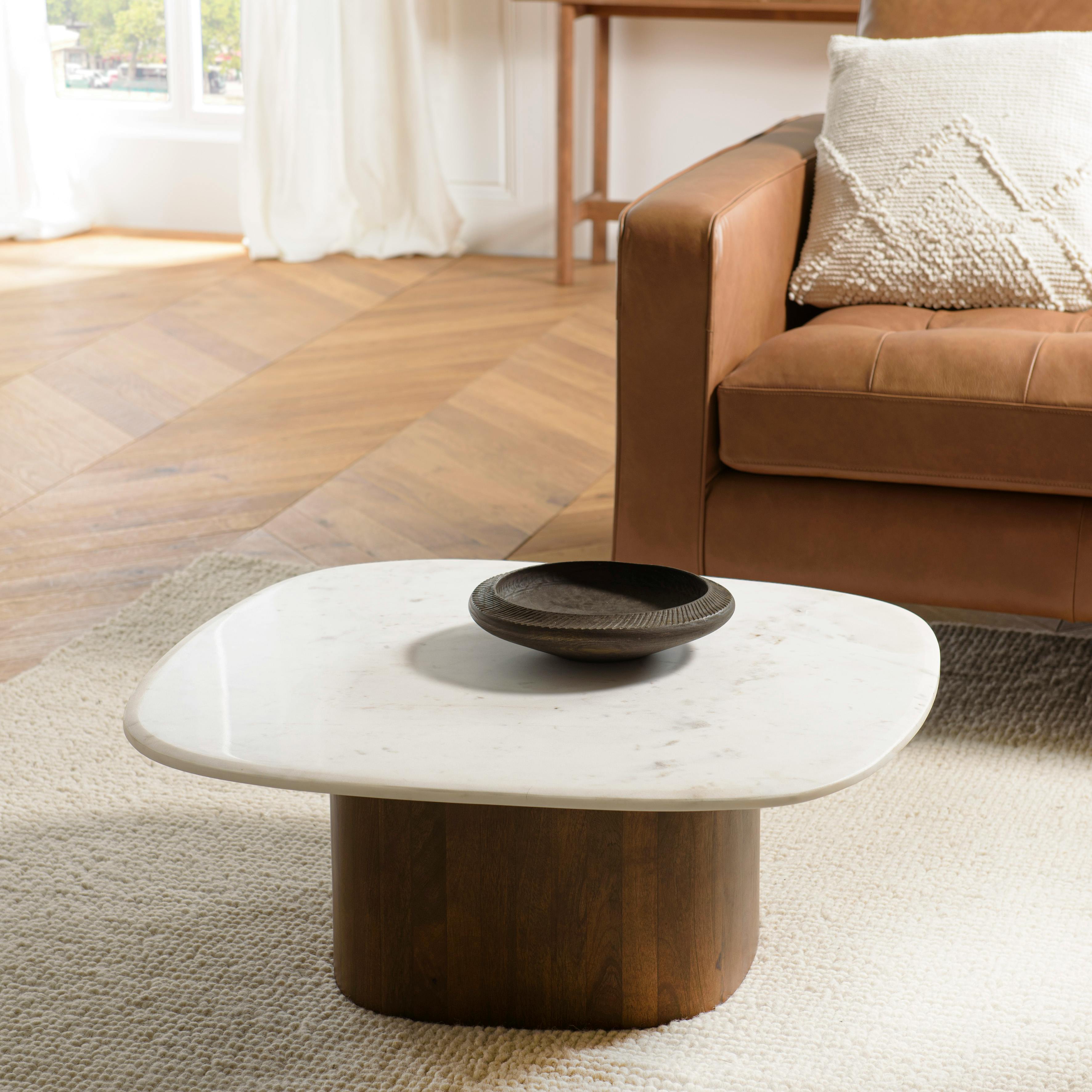Table basse 80 cm plateau marbre blanc de Banswara TOSCA