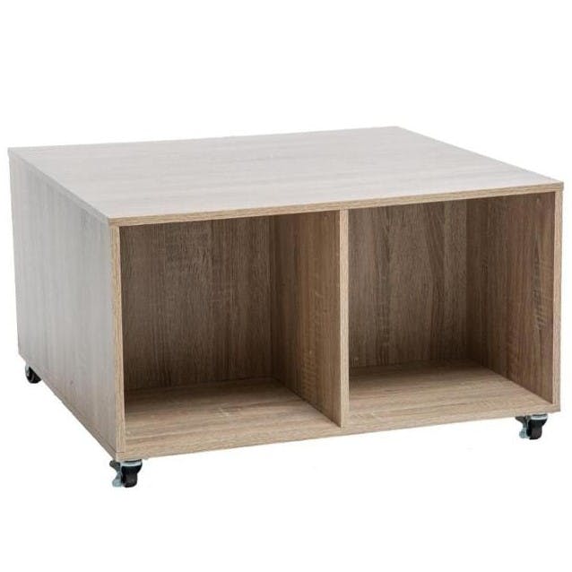 Table basse à roulettes avec rangement coloris bois clair