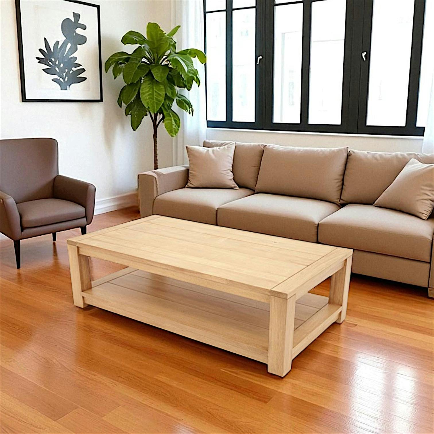 TABLE BASSE ATTAN 120x65x35CM double plateau