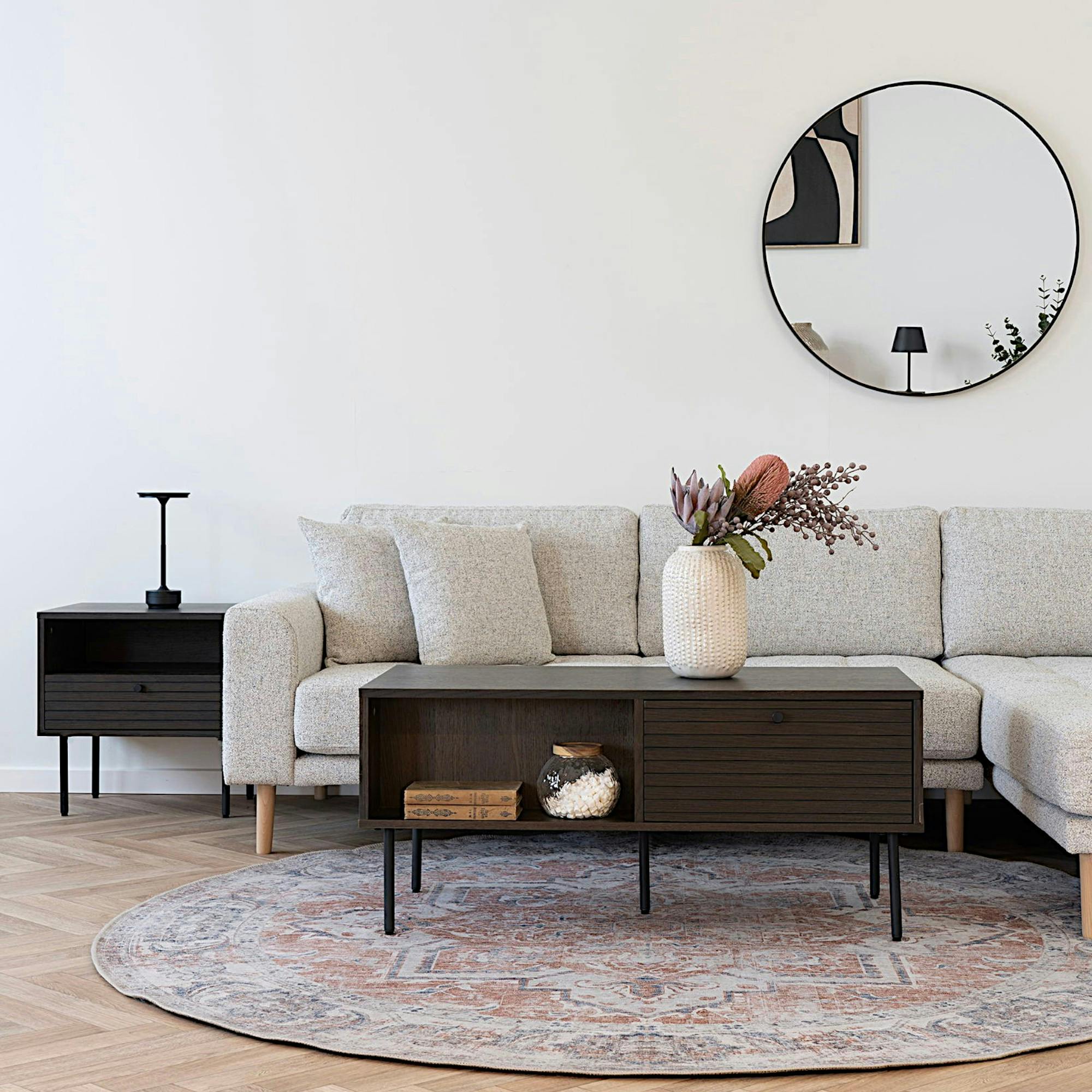 Table basse avec rangement 2 tiroirs décor foncé ASSENS