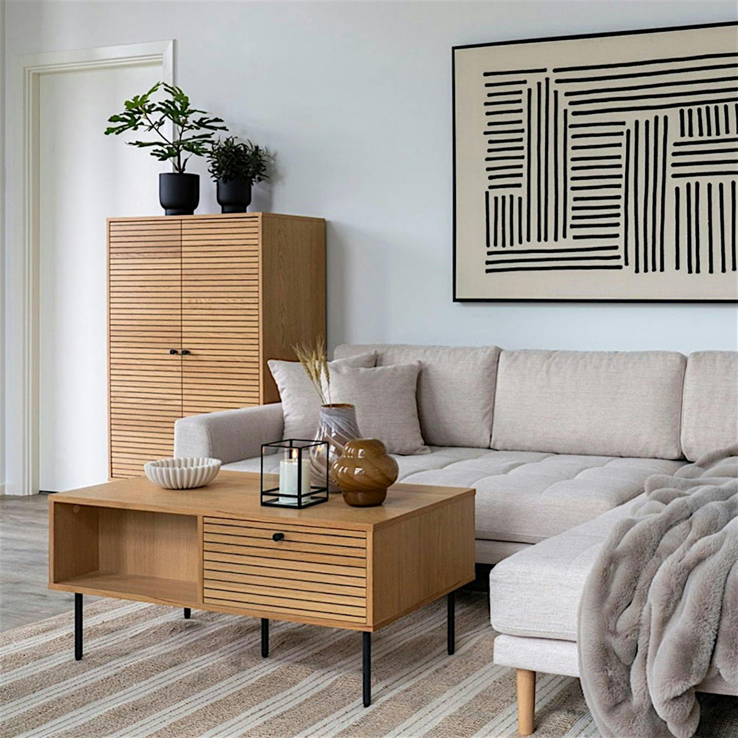 Table basse avec rangement 2 tiroirs rainurés ASSENS