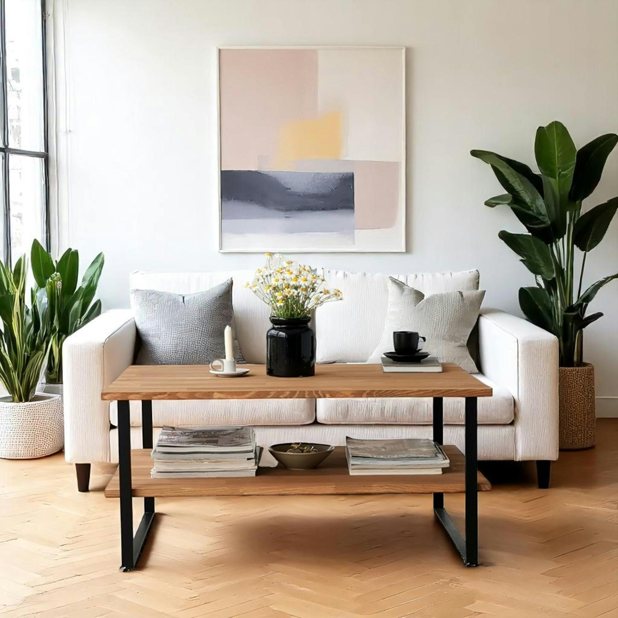 Table basse avec rangement - bois clair et métal OTRENTO