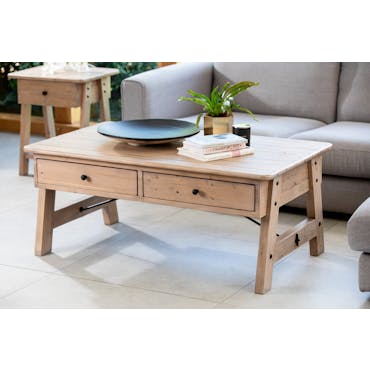  Table basse rectangulaire en bois recycle FSC de style campagne