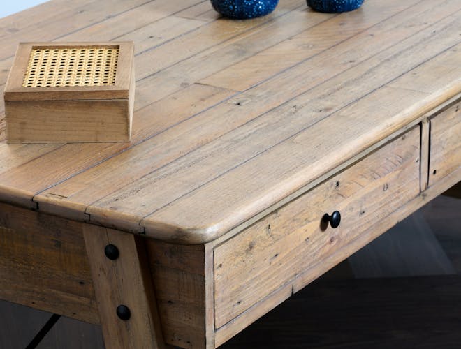 Table basse rectangulaire en bois recycle FSC de style campagne