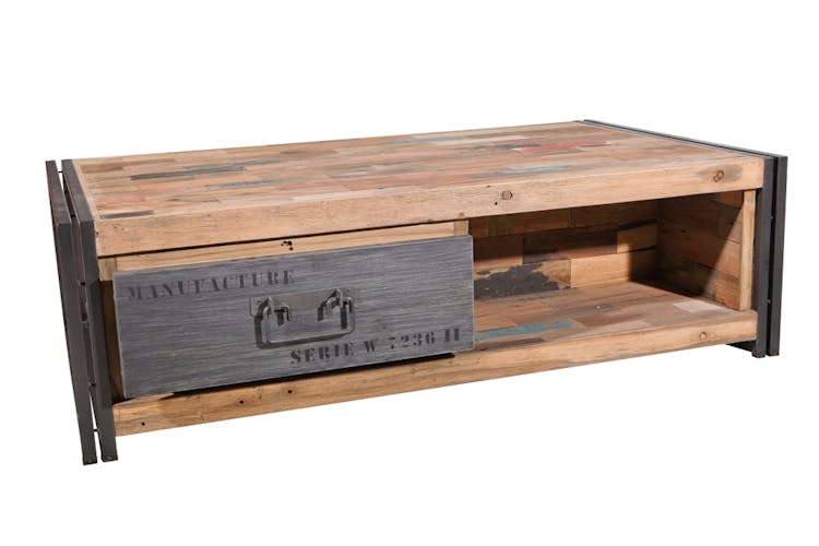 Table basse rectangulaire en bois recycle de syle industriel