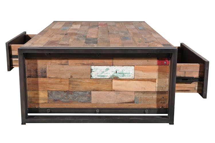Table basse rectangulaire en bois recycle de syle industriel