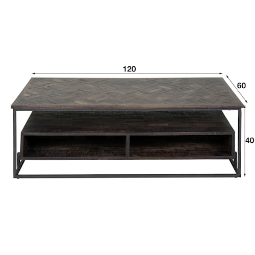 Table basse avec rangement en bois de teck brun motif croisé AMBON