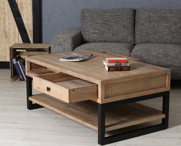Table basse avec rangement en bois recyclé AUCKLAND