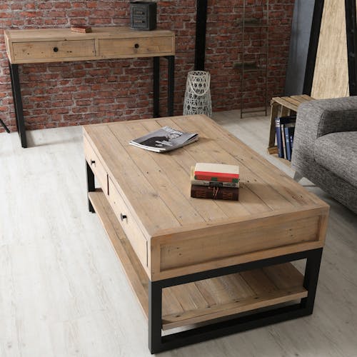 Table basse avec rangement en bois recyclé AUCKLAND