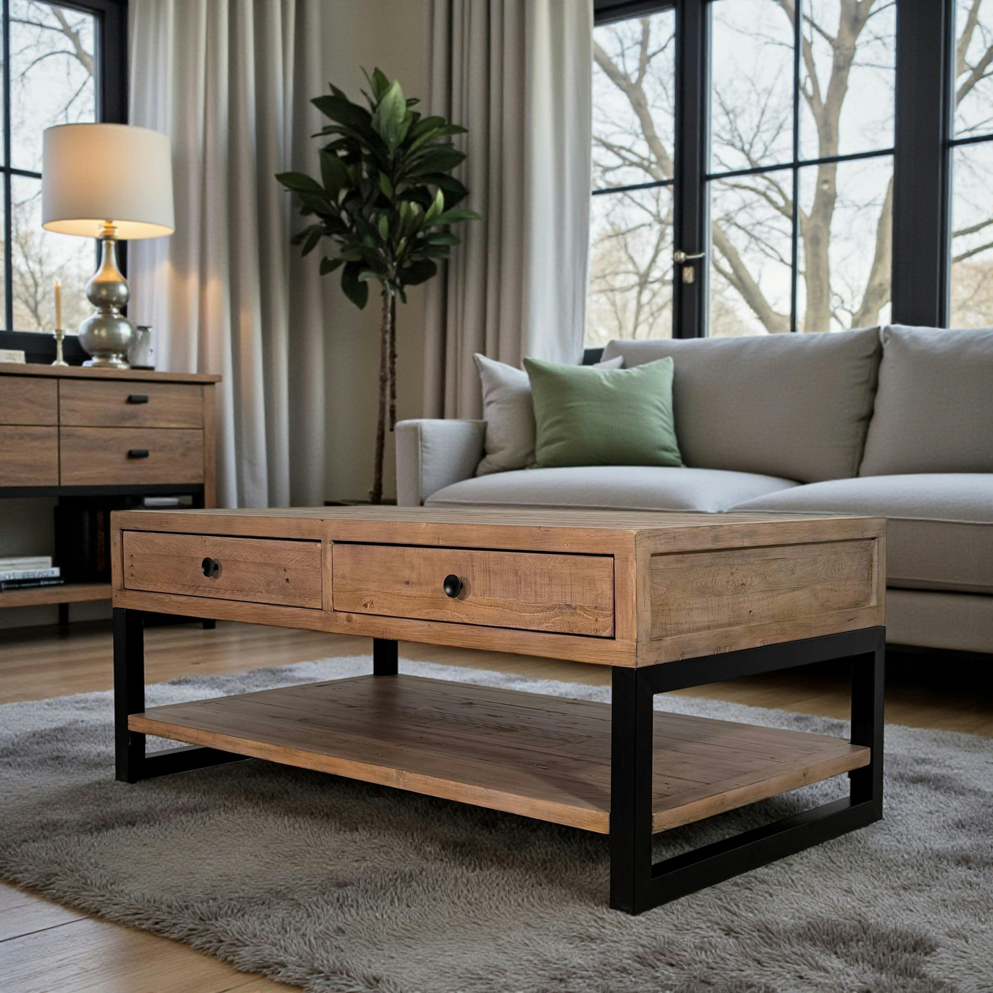 Table basse avec rangement en bois recyclé AUCKLAND