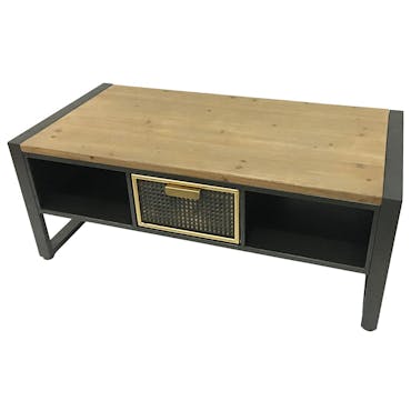 Table basse avec rangement et 1 tiroir en cannage métallique ATELIER