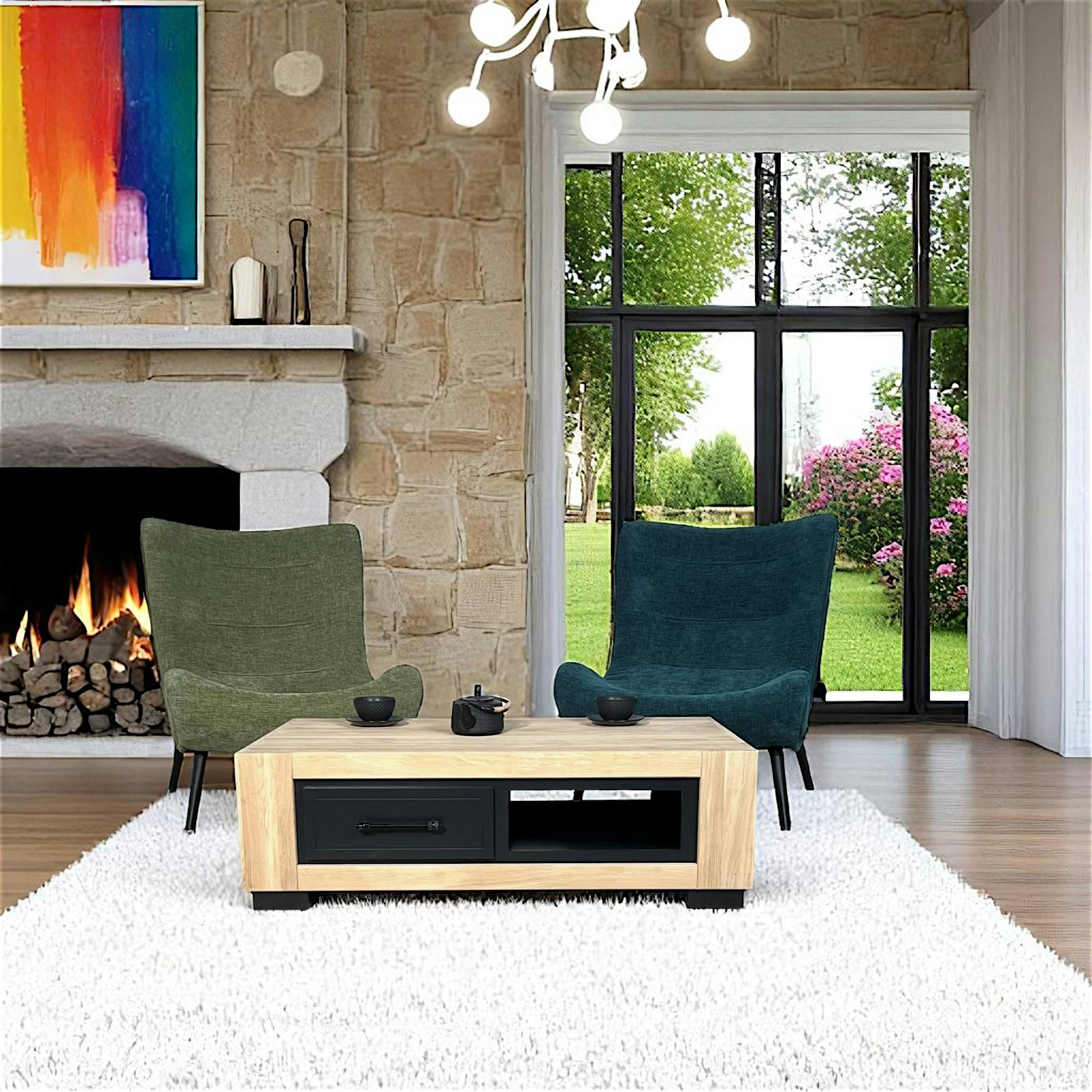 Table basse rectangulaire en bois avec porte clair de style contemporain