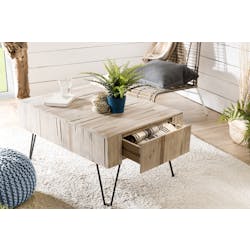 Table basse carree en bois calir et metal de style contemporain