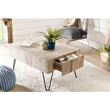  Table basse carree en bois calir et metal de style contemporain