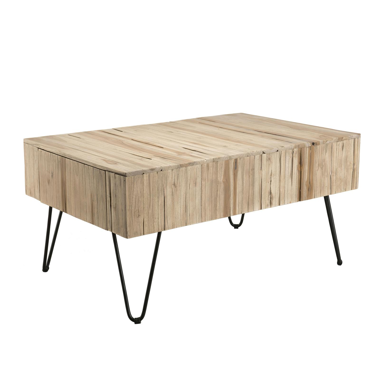 Table basse avec tiroirs teck pieds épingle 90x60 cm Jaipur