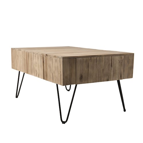 Table basse carree en bois calir et metal de style contemporain