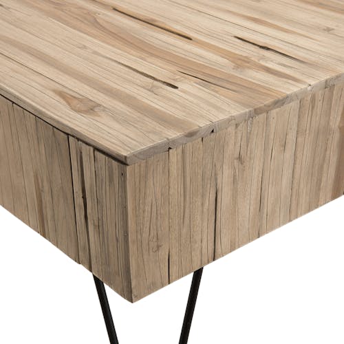 Table basse carree en bois calir et metal de style contemporain