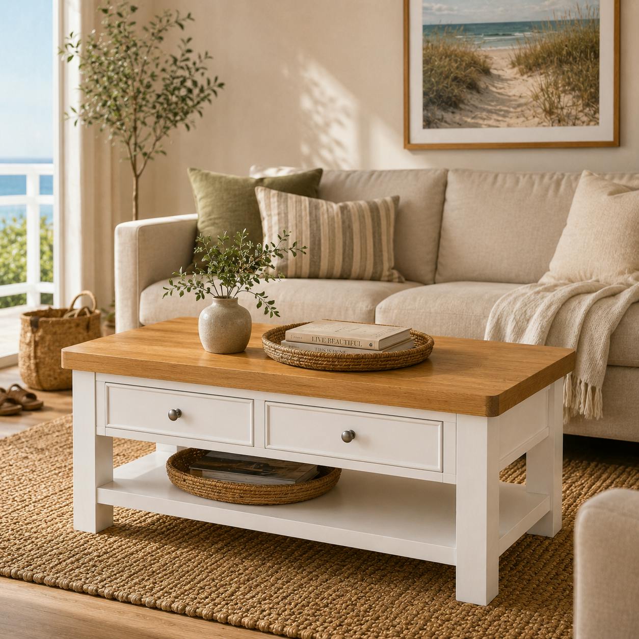 Table basse blanche 2 tiroirs VELIA