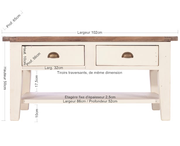 Table basse blanche bois recyclé BRISTOL
