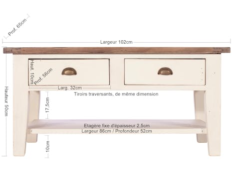 Table basse blanche bois recyclé BRISTOL