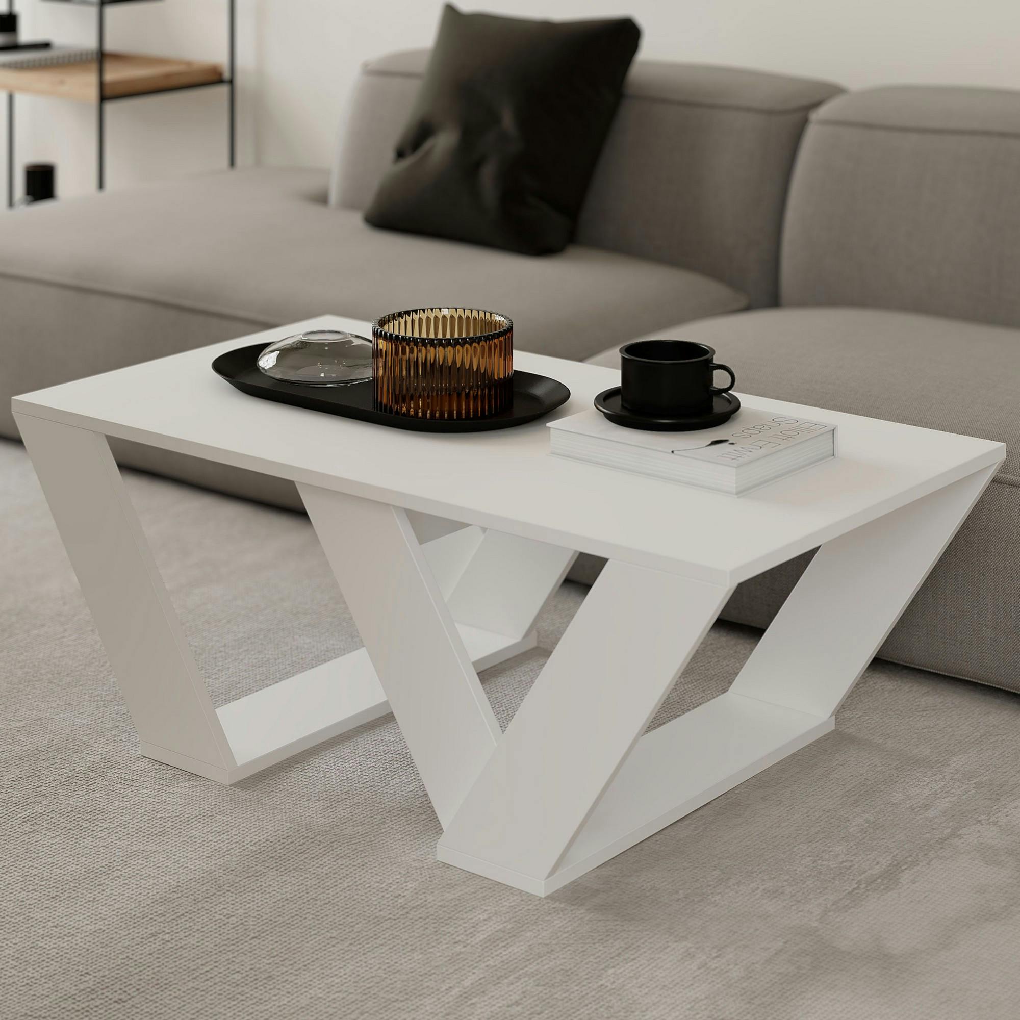 Table basse blanche design - base avec pieds en W MARFA