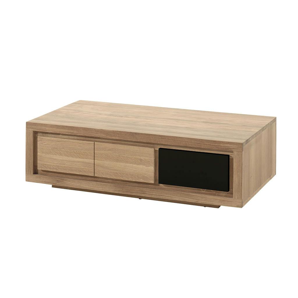 Table basse bois bicolore naturel / laqué noir en Chêne massif 1 niche, 1 tiroir 110x65x32cm MALMOE2