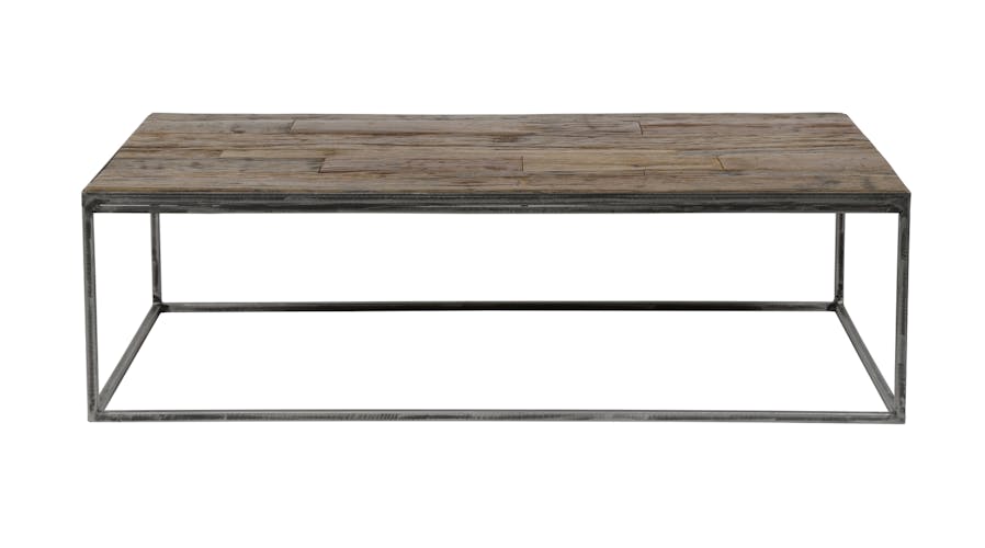 Table basse rectangulaire en bois recycle metal vieilli style contemporain