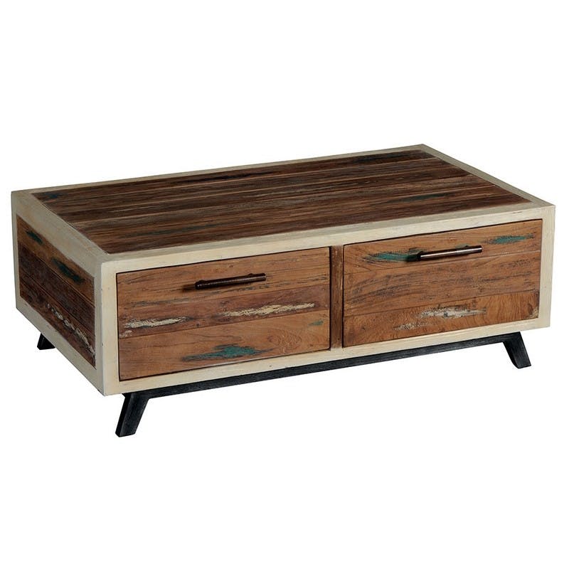 Table basse bois de bateau recyclé 4 tiroirs SUMATRA