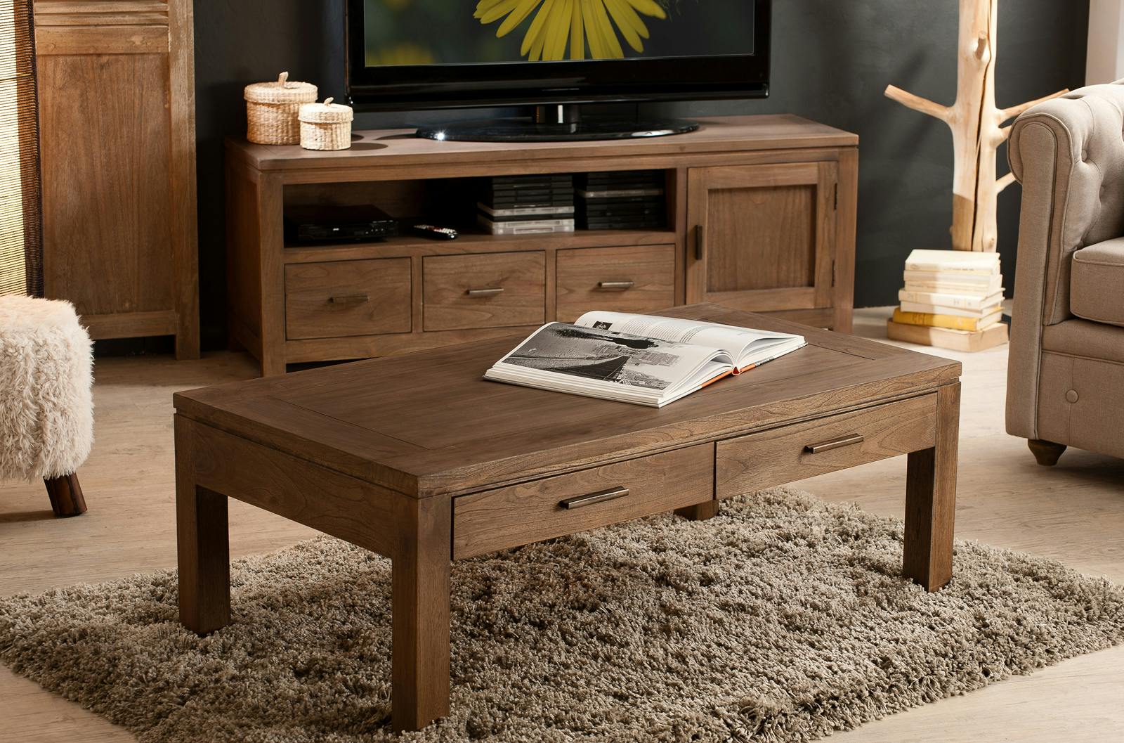 Table basse bois exotique cannelle 110cm LOUNA