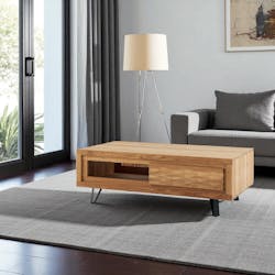 Table basse bois massif - 1 tiroir, frise décorative ROSETO