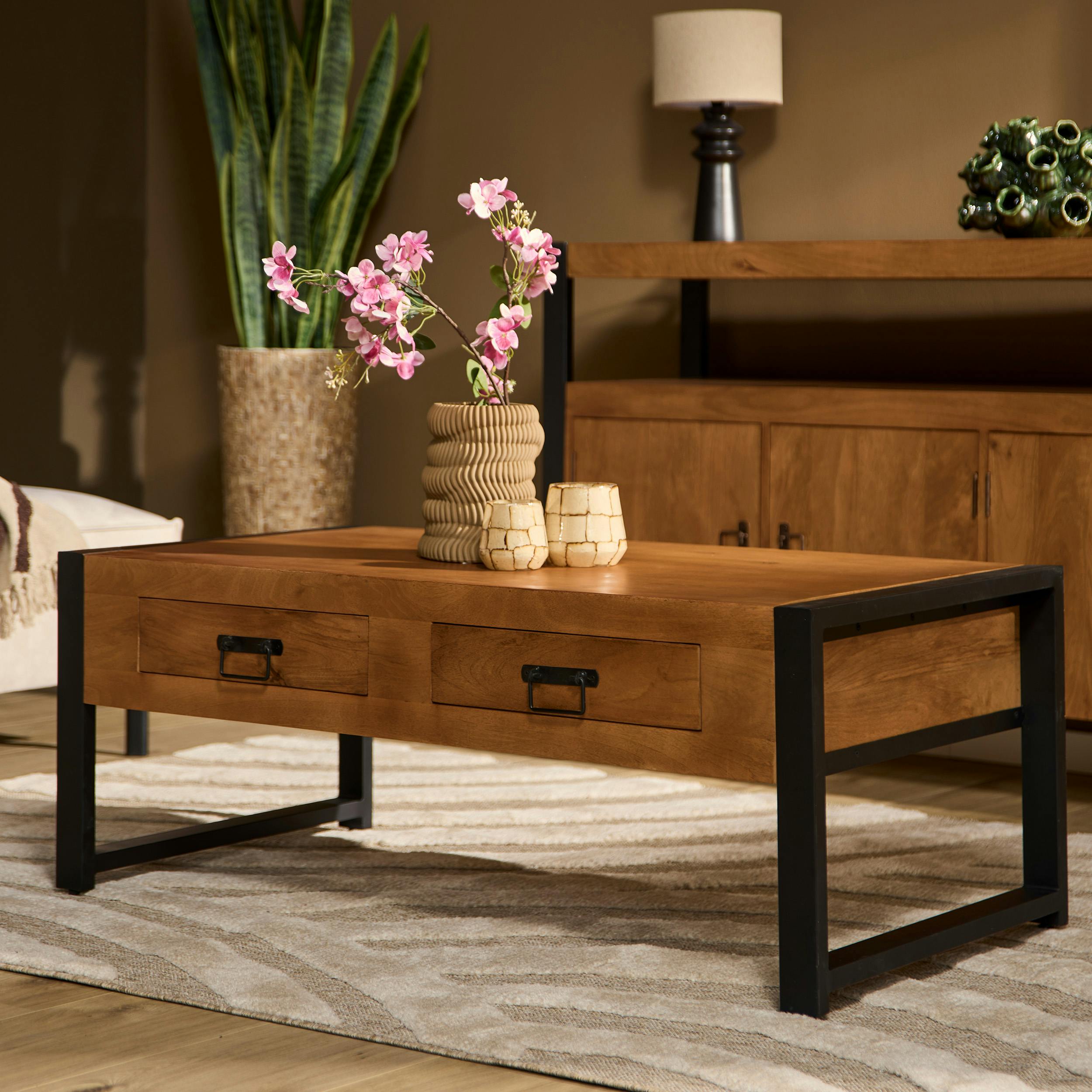 Table basse bois métal avec rangement MILORA