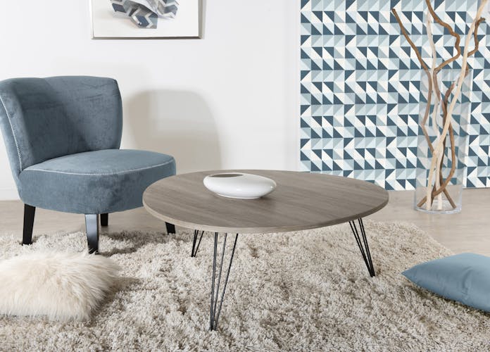 Table basse ovale en bois pieds metal epingle de style contemporain