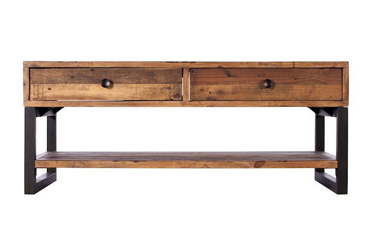 Table basse en bois recycle FSC et metal de style industriel
